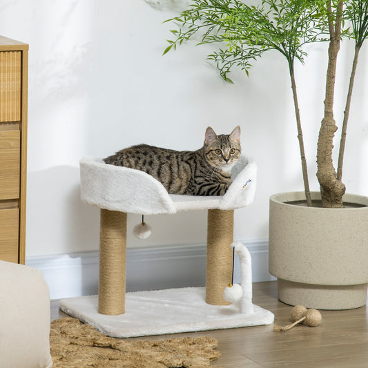 42cm Indoor Cat Tree, Small Cat Tree with Sisal Scratching Post Kitten Bed with Toy Balls, Climbing Tower Bedding, White-1