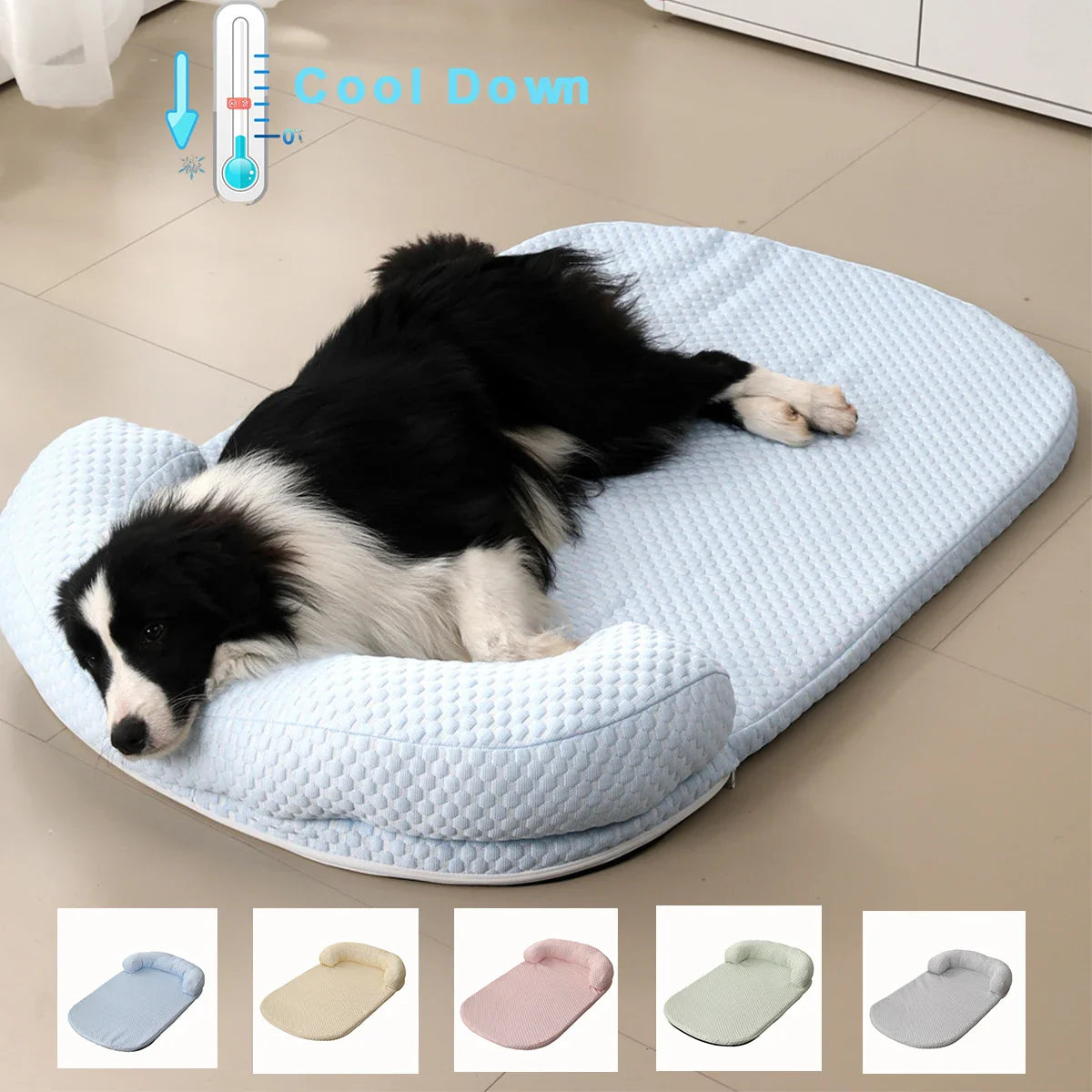 Breathable Large Dog Bed with Pillow Ice Silk Fabric-0