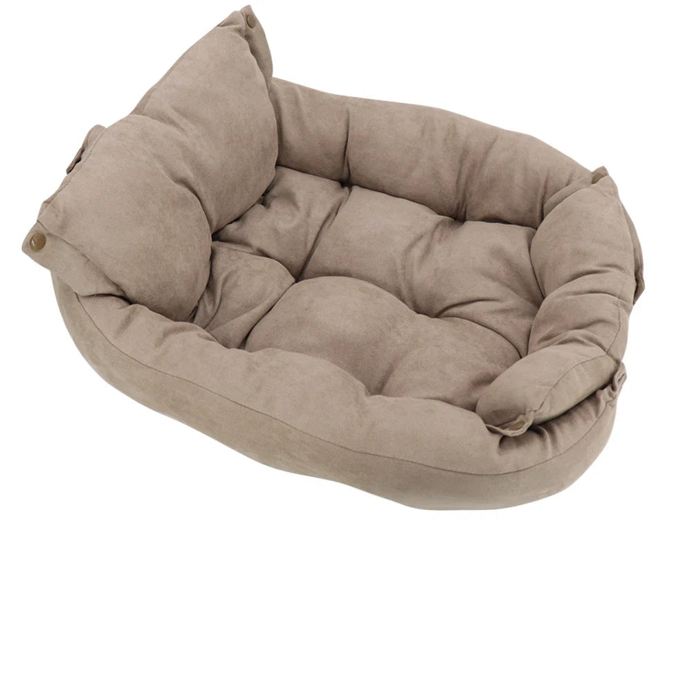 3-in-1 Multifunction Dog And Cat Bed Soft Cotton Convertible Pet Mat Brown-0