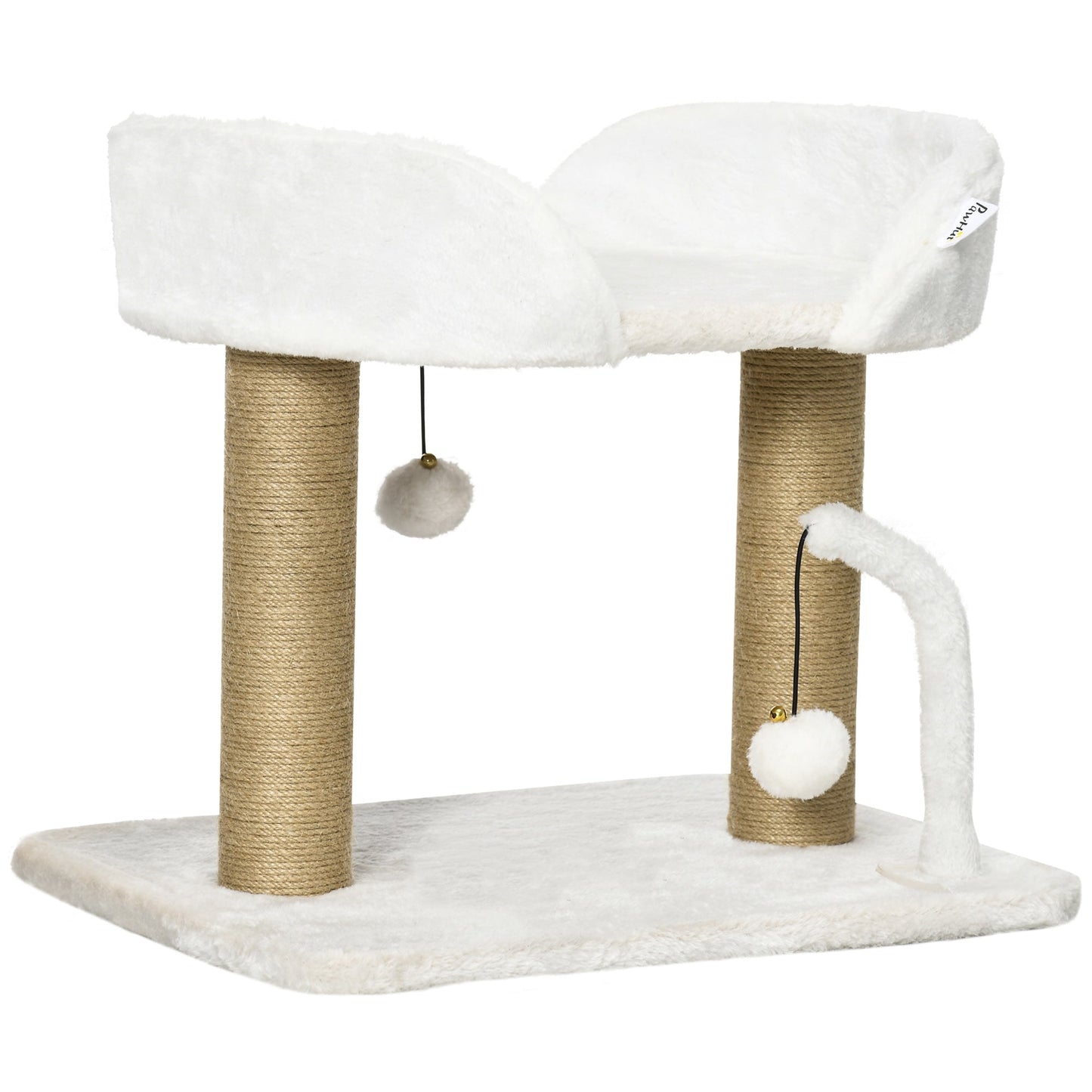 42cm Indoor Cat Tree, Small Cat Tree with Sisal Scratching Post Kitten Bed with Toy Balls, Climbing Tower Bedding, White-0