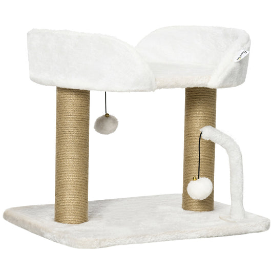 42cm Indoor Cat Tree, Small Cat Tree with Sisal Scratching Post Kitten Bed with Toy Balls, Climbing Tower Bedding, White-0