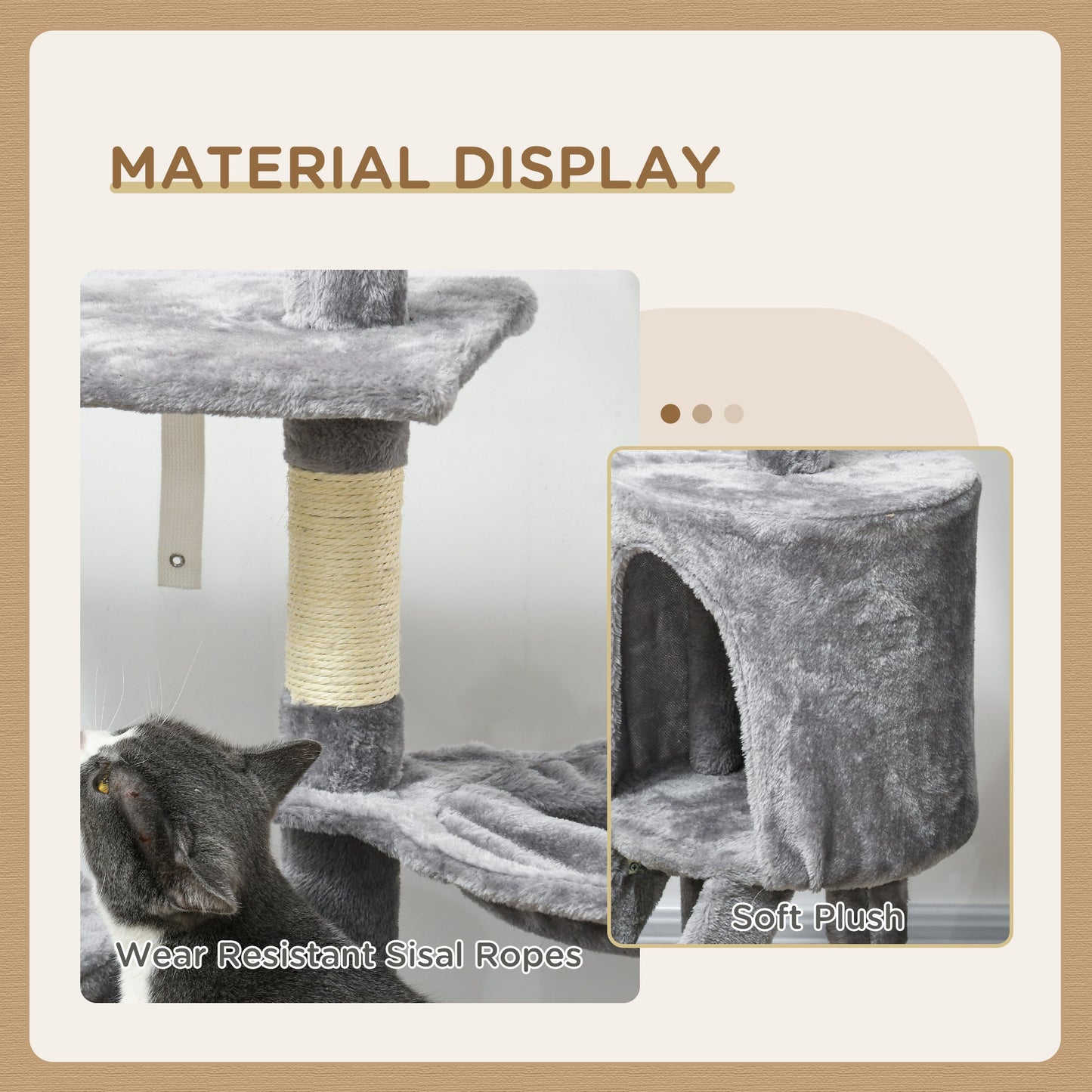 Cat Scratching Post Cat Tree for Indoor Cats Climbing Tower Scratcher w/ Ladder Kitty Activity Centre 135cm Grey-4