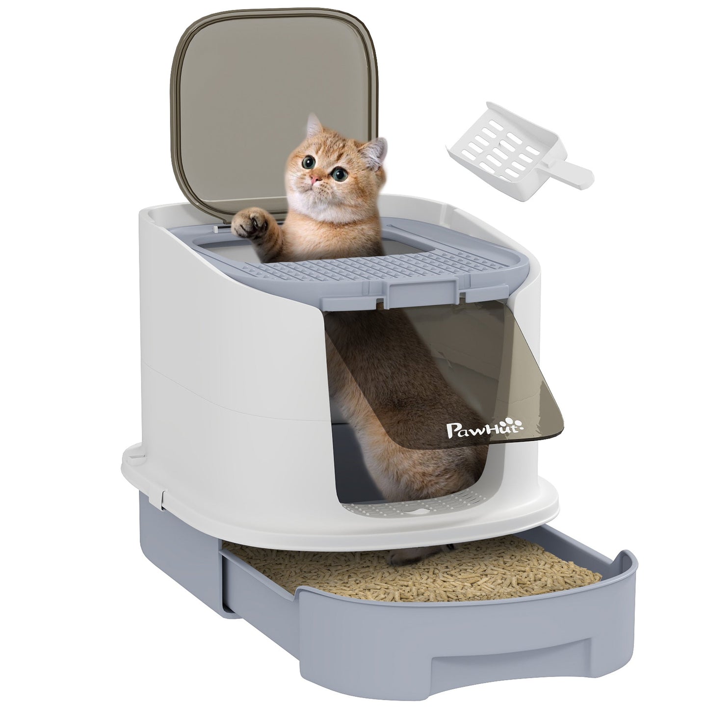 Cat Litter Box with Lid, Scoop, Deodorisation Bags, Top Entry-0