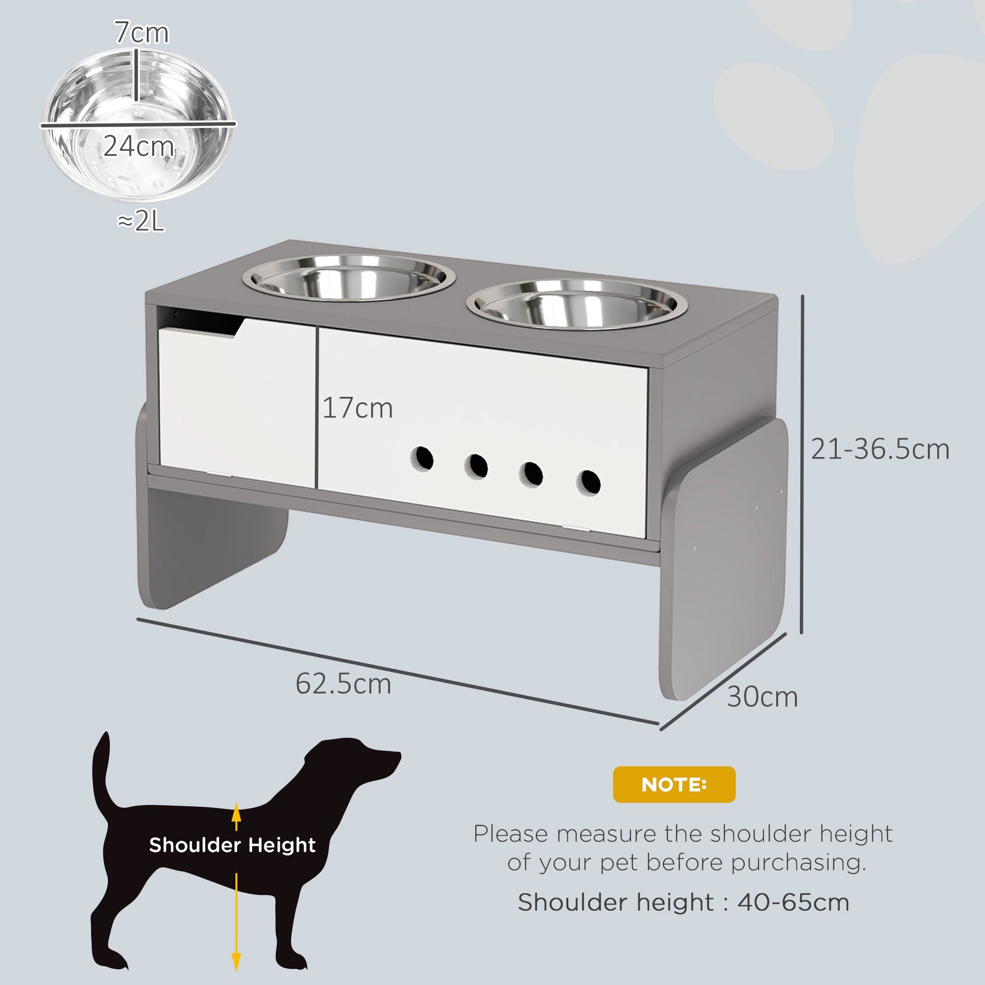 3 Height Adjustable Raised Dog Bowls, Dog Feeding Storage Station w/ Slow Feeder Mat, 2 Stainless Steel Bowls-2