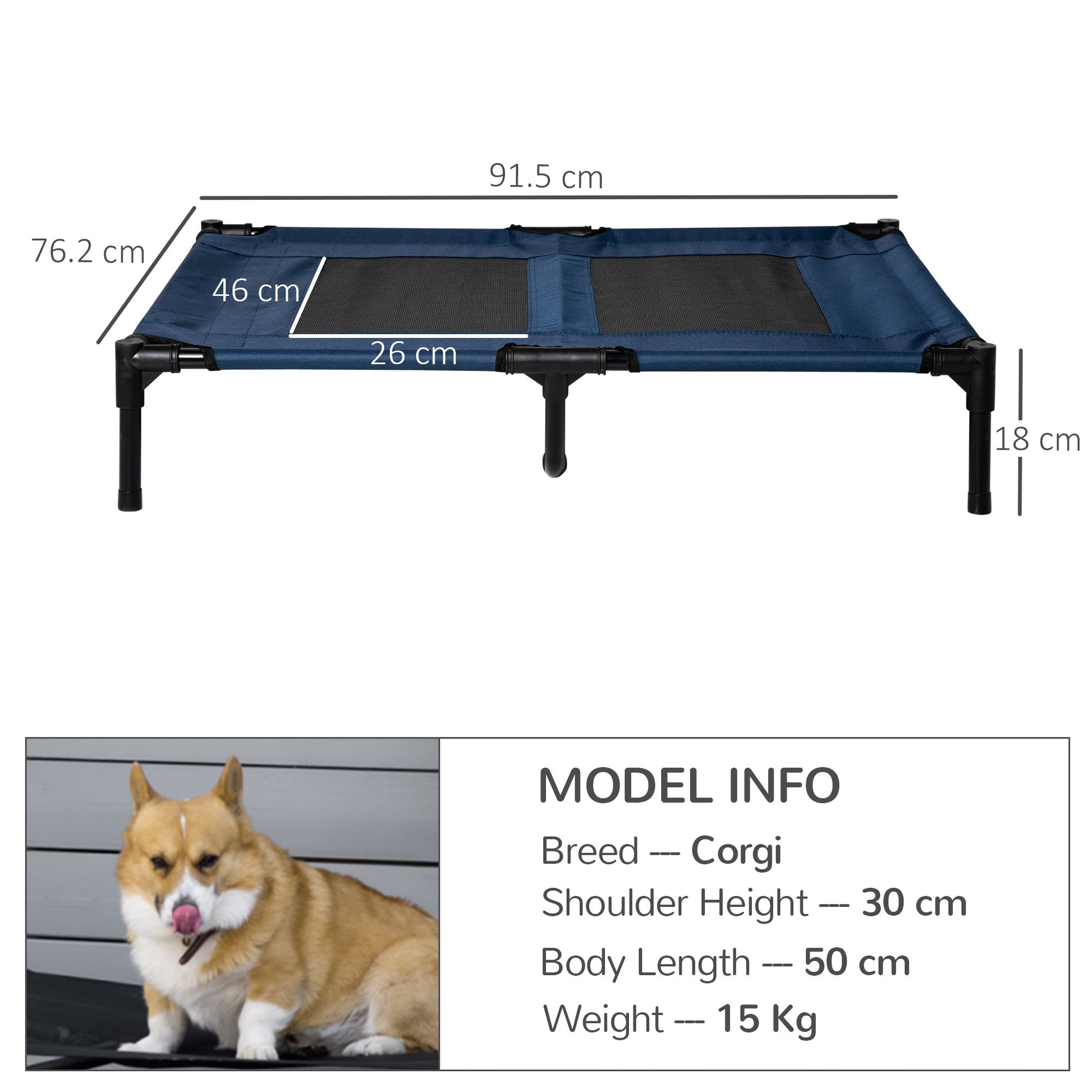 Elevated Portable Dog Bed with Sturdy Support - Blue-2
